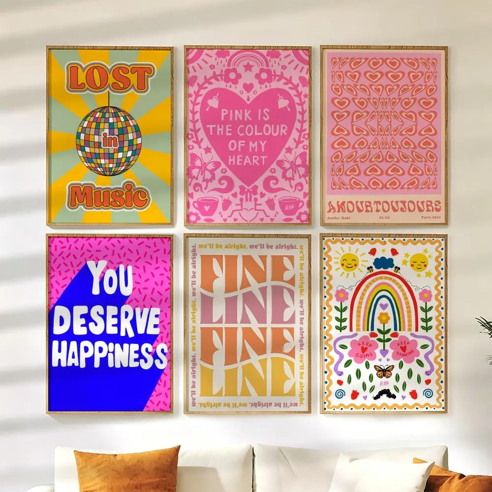 Abstract Feminist Color Letter Art Poster Wall Stickers HD Painting Self Adhesive Art Decals for Bedroom Living Room Home Decor