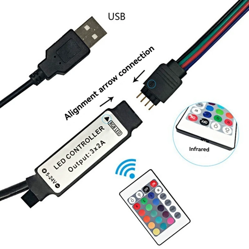 RGB Controller DC5V USB 5V 24 Keys RF Remote Wireless Controller For COB SMD 3528 5050 RGB Tape Lights