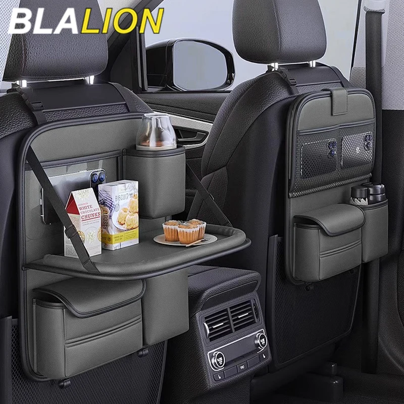 BLALION All in One Car Seat Back Storage Bag Upgraded 5-Pocket Car Organizer with Folding Table Tissue Anti Kick Pad Cup Holder