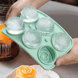 Custom 3D Rose Flower Shape Grids Ice-Cube Molds DIY Homemade Whiskey Reusable Silicone Ice Cube Tray With Lid