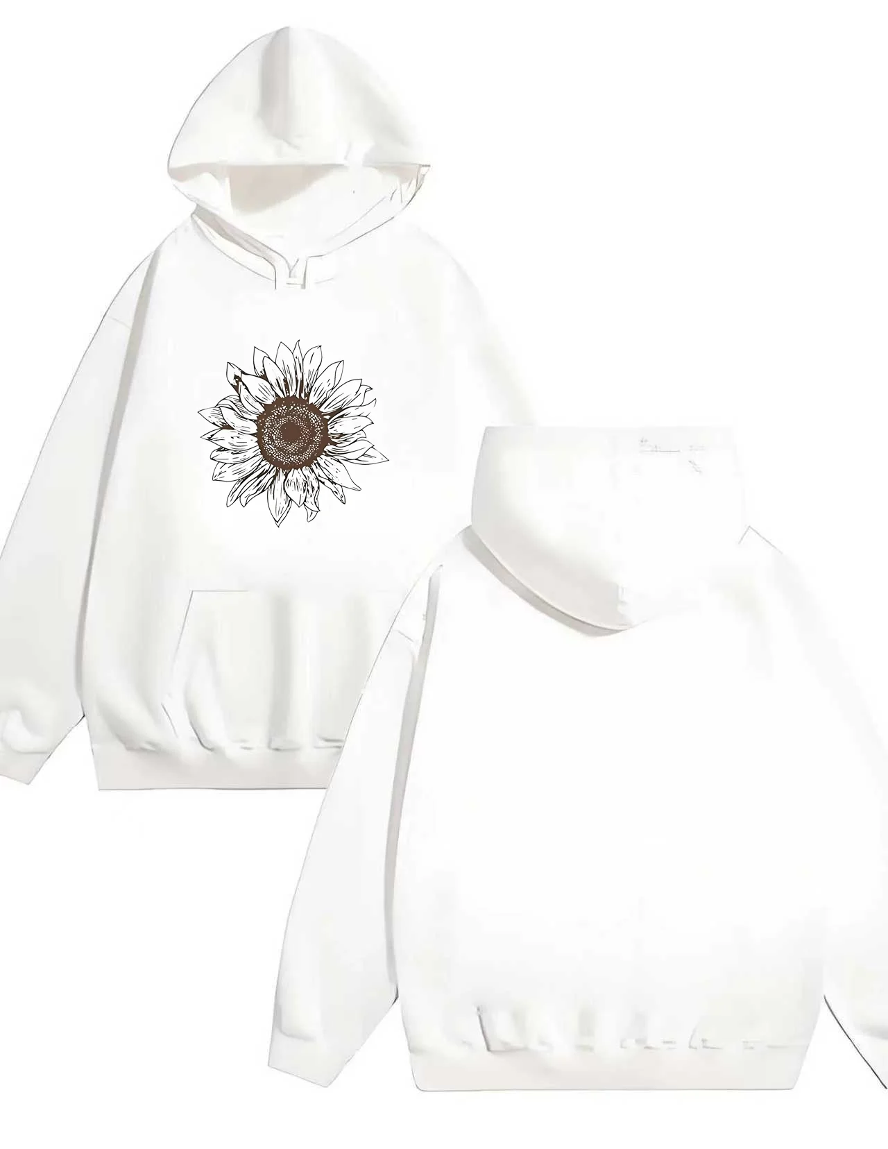

2025 New Trendy 330G Heavyweight Sunflower Sketch Print Hoodie Casual Unisex
