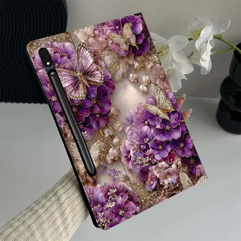 

Purple Flower Butterfly Decoration Tablet Case For Samsung Galaxy Tab S7 S8 S9 S10 FE Lite Gift