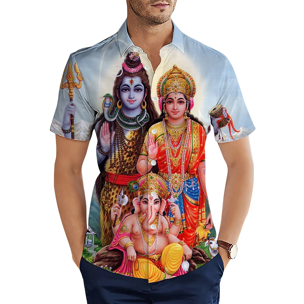 

CLOOCL Men Shirts 3D Graphic Shiva Ganesha Printed Blouse Summer Short Sleeve Male Shirts Casual Cozy Hawaiian Shirts Tops