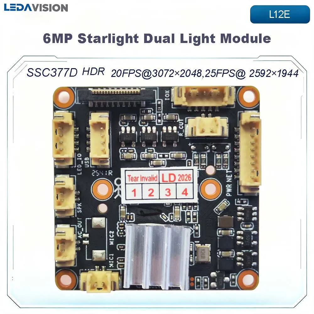 L12E 5MP Starlight SSC377D + SC535 Open AI IP Camera Module Dual Light 25FPS H.265+ Human Detection Two-Way Audio CCTV Board