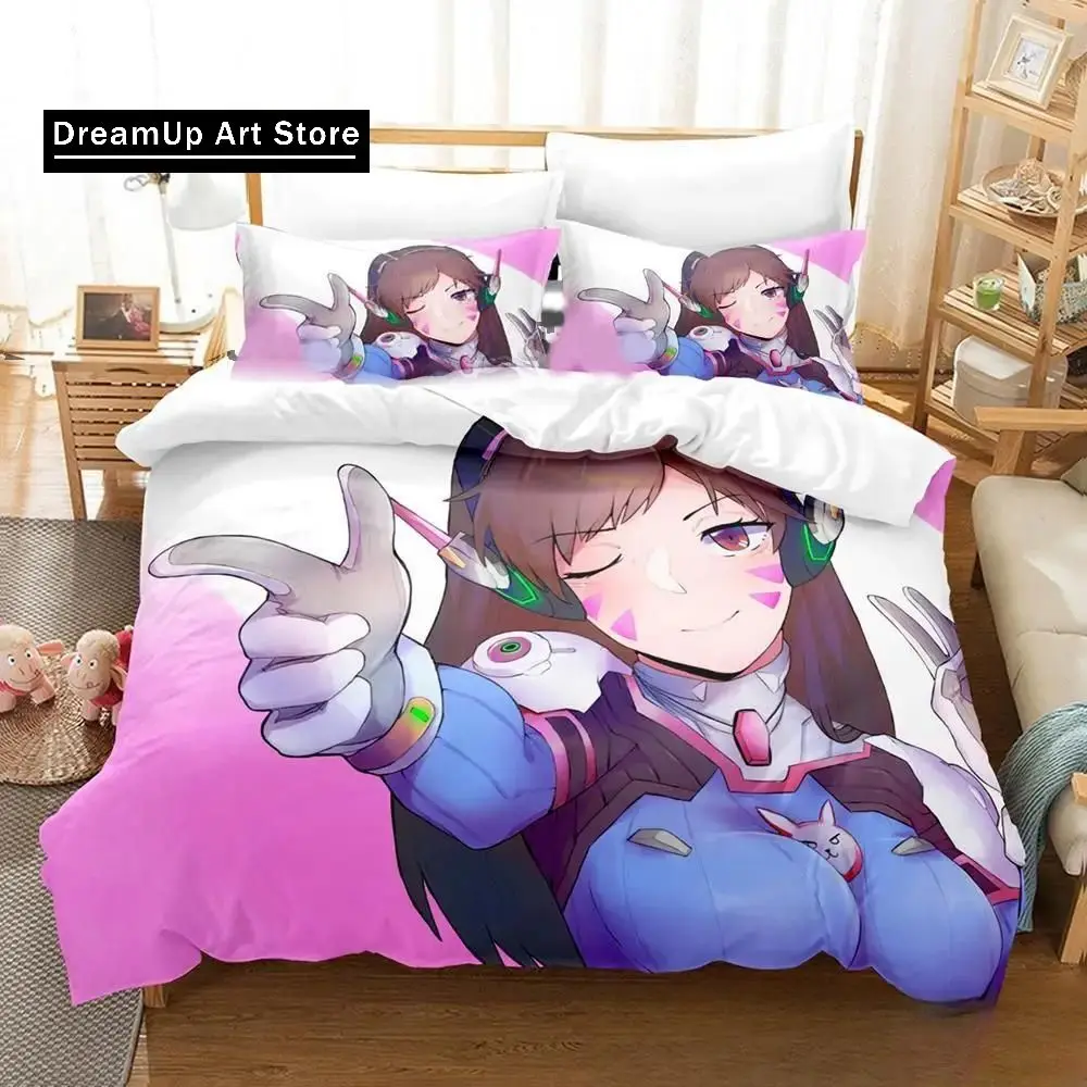 New Game D.va Overwatch Bedding Set,Duvet Cover Comforter Bed Set Quilt Cover Pillowcase,King Queen Twin Size Boys Girls Adults