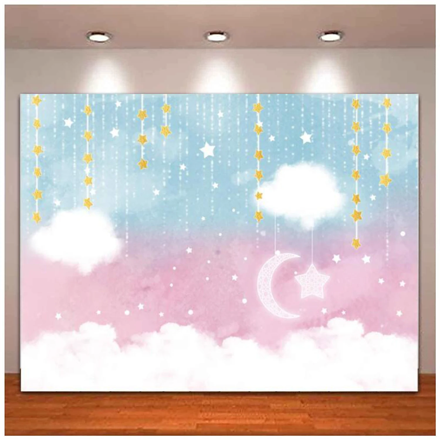 

Twinkle Little Star Gender Reveal Photography Backdrop Pink Blue Baby Shower Background Glitter Moon Clouds Birthday Party Decor