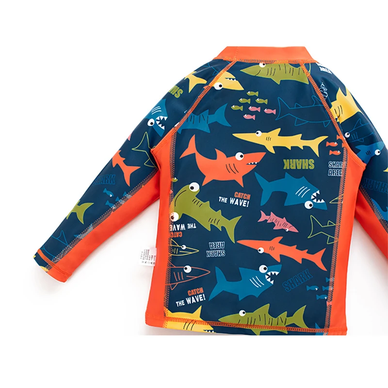 Baby Swimsuit Boy Shark Cartoon Pattern Printing 3 Piece Set Swimwear Sunscreen Drawstring Belt Trousers Long Sleeved Swimsuit