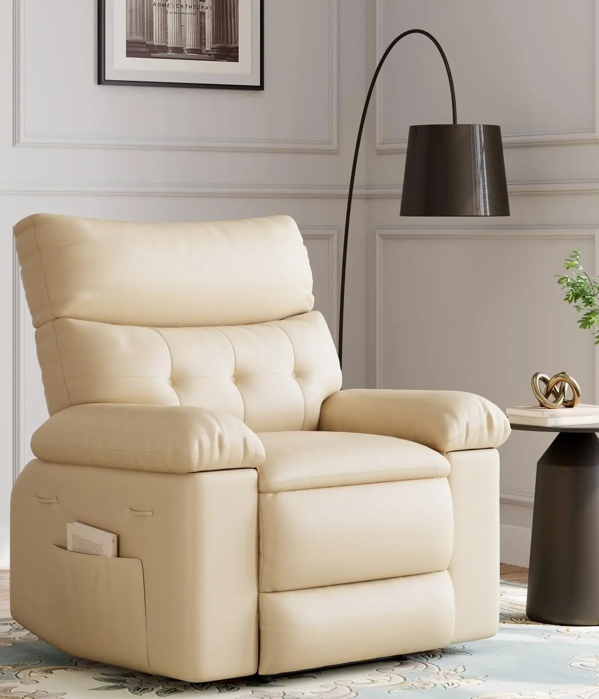

Manual Recliner + Rocking+Massage Sofa Cf8007 Pu Material. 56 Seat Width Rocking Chair 360° Rocking Side Pull Ring Massage