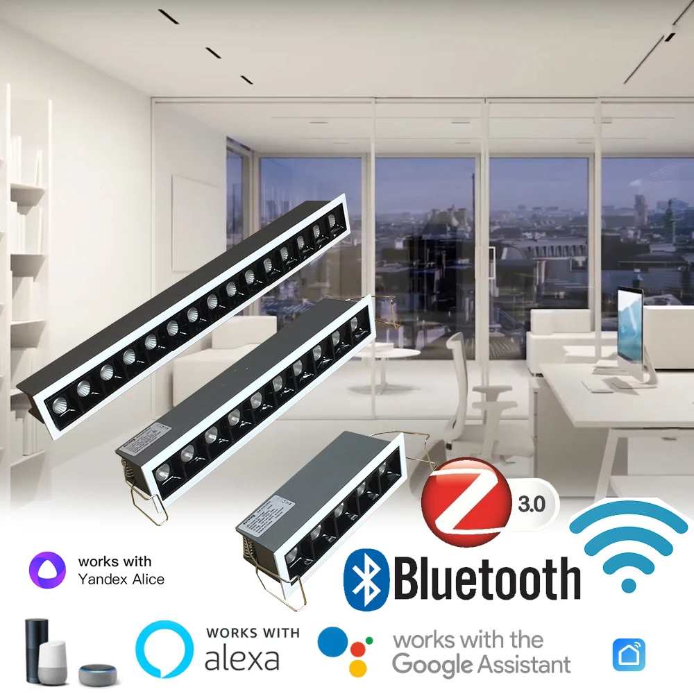 tuya inteligente 20w linear conduziu a luz do ponto 220v pode ser escurecido zigbee wifi bluetooth teto moderno inteligente recesso lampada 10v dali 01