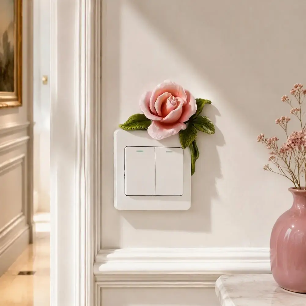 Home Wall Art Ornament 3d Floral Light Switch Sticker Decorative Resin Wall Plate Cover Self-adhesive for Bedroom for Light
