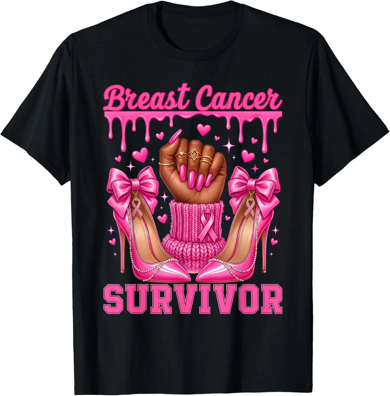 Breast Cancer Survivor Black Women Pink Ribbon Awareness T-Shirt