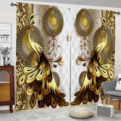 2Pcs Elegant Gouden Bloempatroon Gordijn Voor Huisdecor Raambehandeling Voor Slaapkamer, Kantoor, Keuken, Woonkamer En Studeerkamer