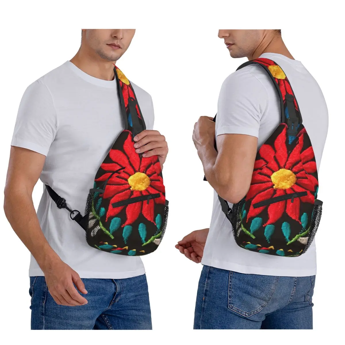 المكسيكي الزهور حقيبة الصدر الرجال حبال Crossbody على ظهره حقيبة صدر للرجال السفر المشي لمسافات طويلة Daypack حقيبة الكتف