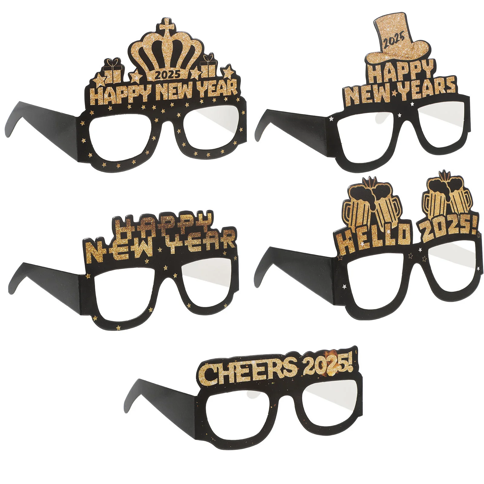 

5Pcs Funny New Year's Eve Glasses Black Gold Silver Party Eyewear Photo Booth Props 2025 Celebration Accessories