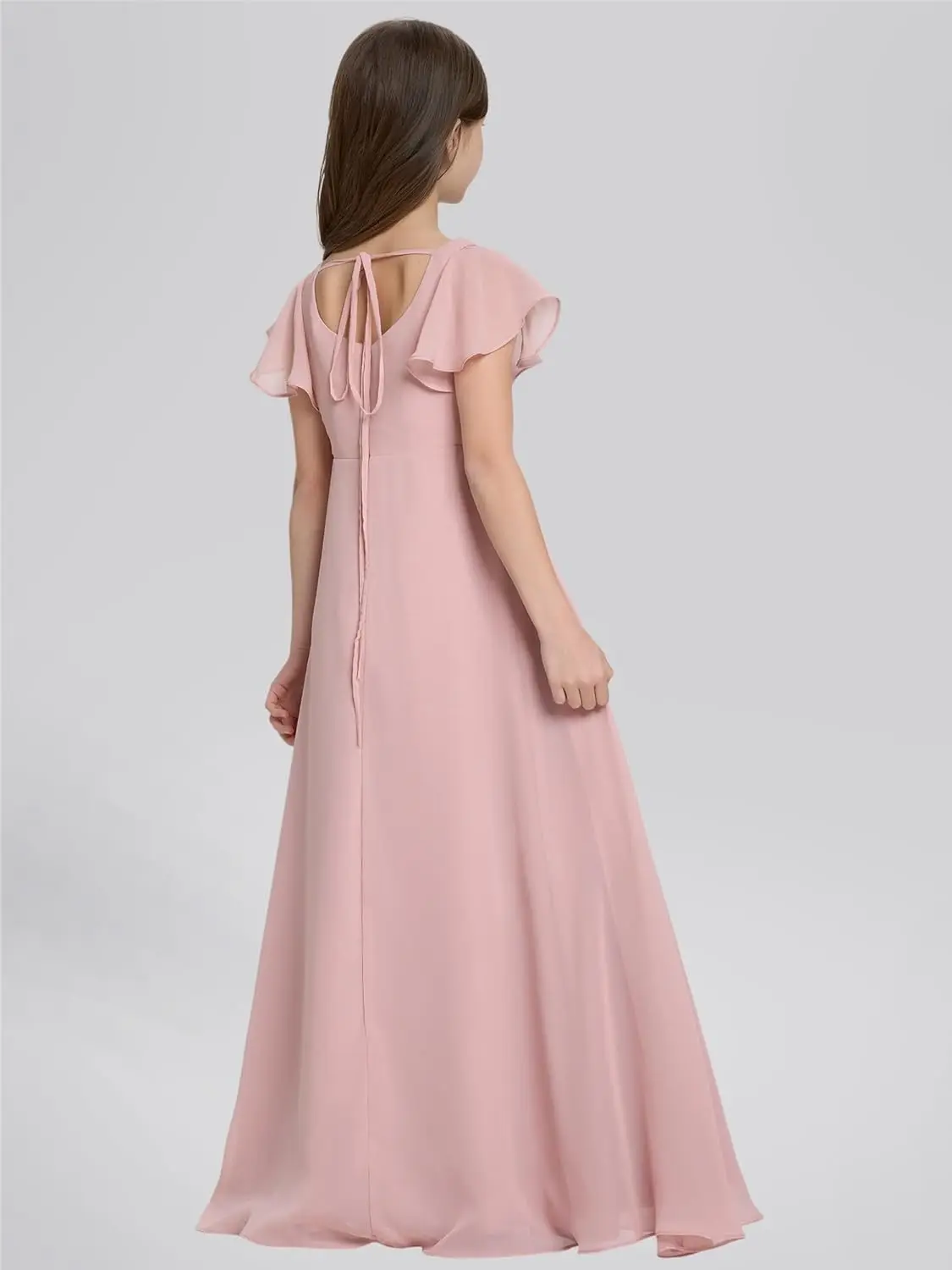 A Line Square Neck Junior Bridesmaid Dresses Girls Formal Chiffon Flower Girl Dress Long Party Gown with Leg Slit  Girls Dress