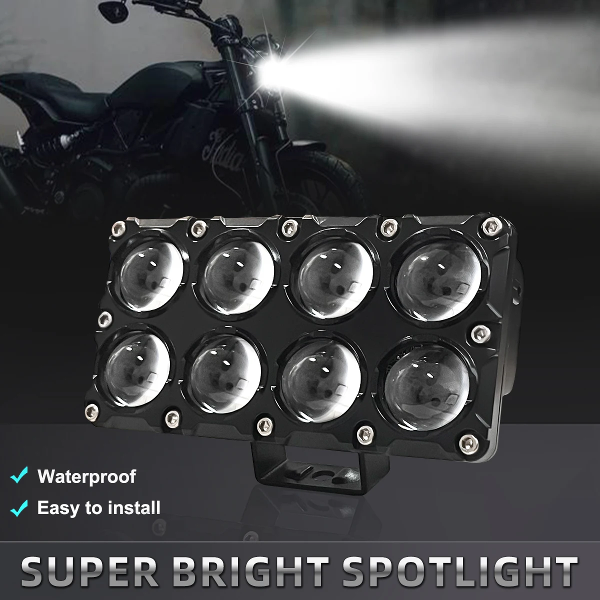 Motorcycle And Electric Vehicle Dual Row 8-Eye LED External Lighting Spotlight (White/Yellow Light)