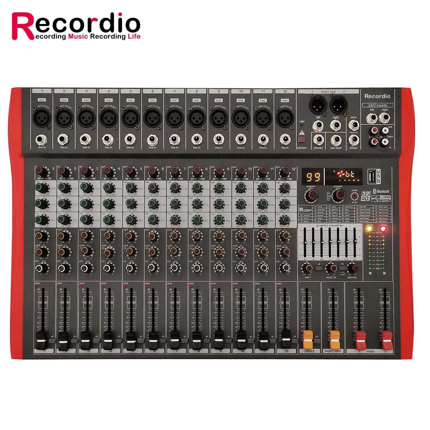 GAX-CY12 Professional 12-channel  Sound Mixing Console With Blueteeth Sound Mixer Audio 99 DSP Effects Phantom Power 48V USB