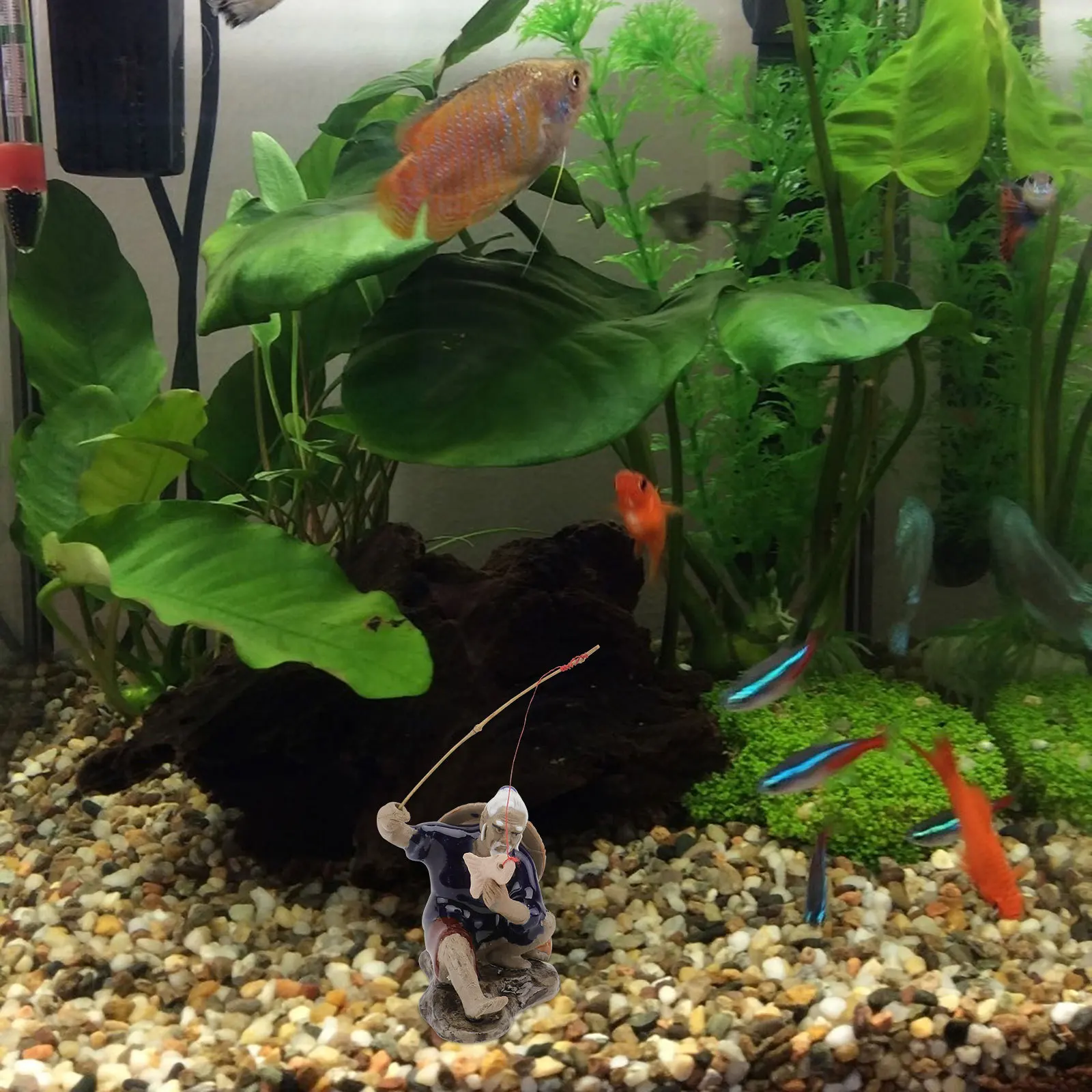 

2Pcs Fisherman Ornaments Bonsai Adornments Creative Aquarium Decorations Gardening Decoratives Unique Vivid Design