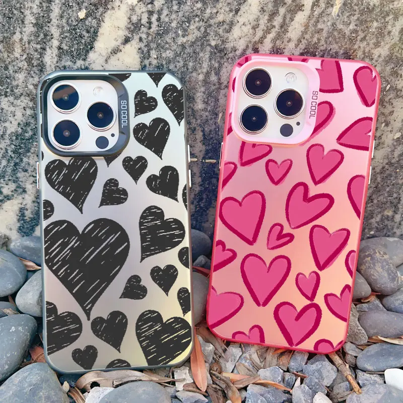 

Fashion Full Screen Red Love Heart Pink Phone Case For iPhone 13 Mini 15 14 Plus 15 14 13 12 11 Pro Max Shockproof Laser Covers
