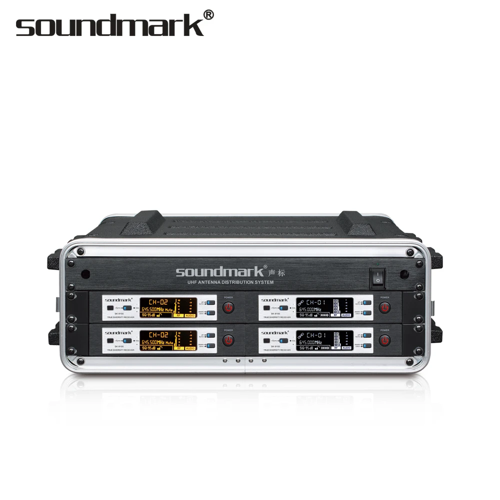 Wireless Digital Microphone System Professional 4U Chassis True Diversity 2-Channel Noise Cancelling AA Black
