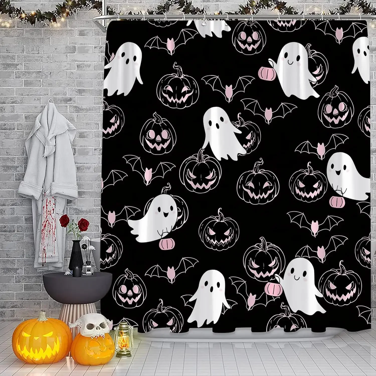Halloween Shower Curtain Scary Pumpkins Spooky Ghost Gothic  Fantasy Magic Horror Fabric Decorative Bathroom Curtains with