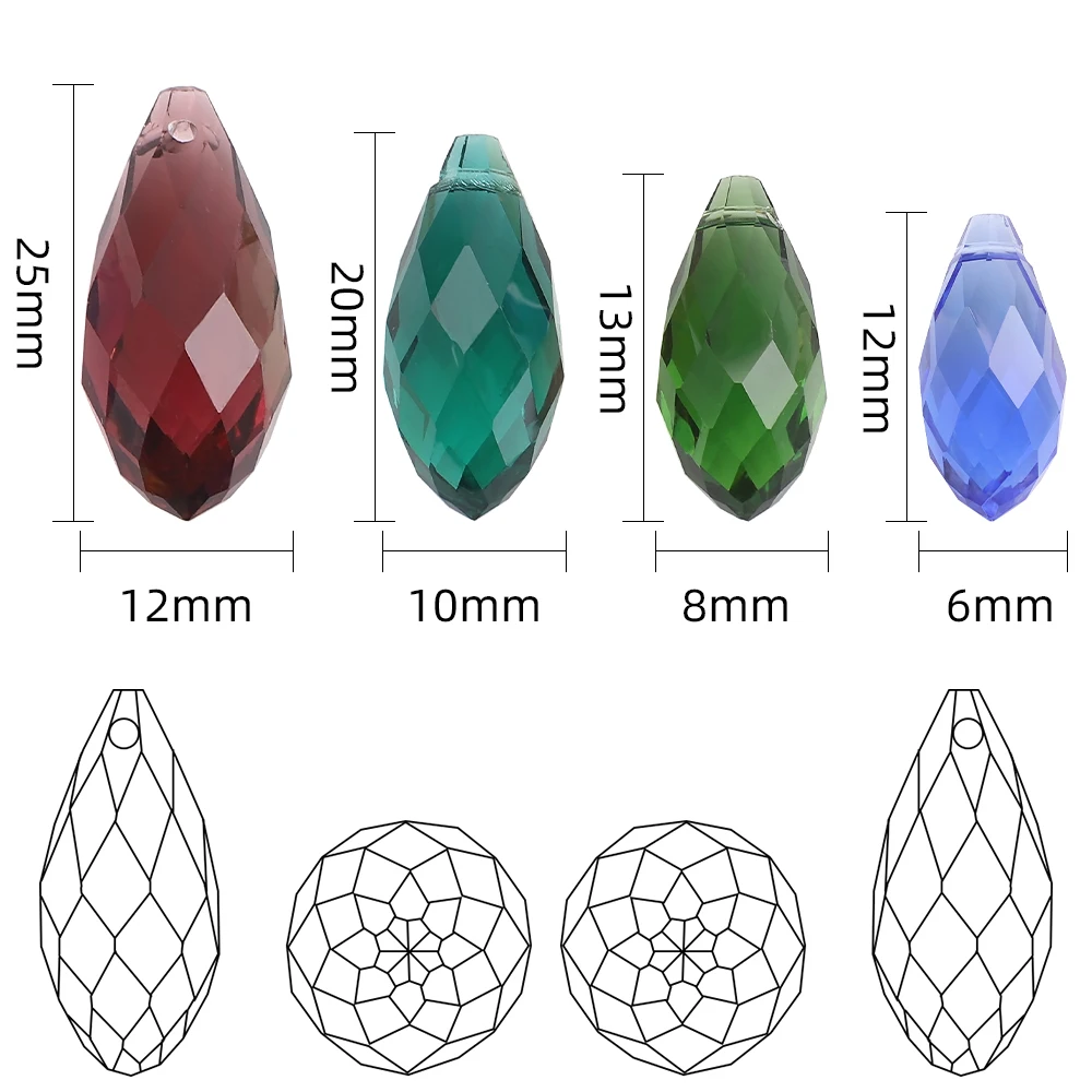20Pcs 10x20mm Crystal Drop Pendant Green Glass Faceted Teardrop Beads For DIY Making Charm Hanging Earing Necklace Decoration