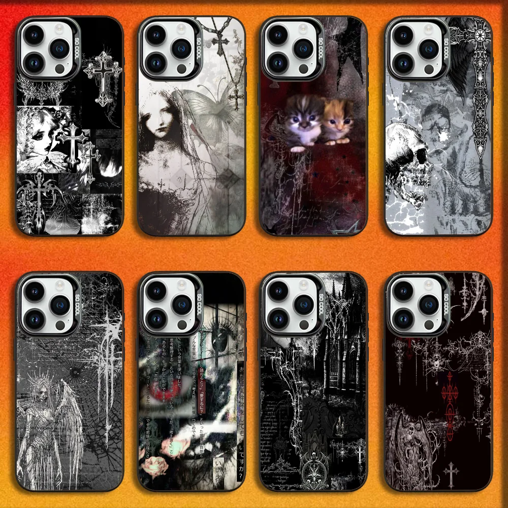 

Gothic Coquette Cyber Sigilism Cross Phone Case For iPhone 16,15,14,13,12,11,Mini,Pro,E,MAX Black Candy Matte Shockproof Cover
