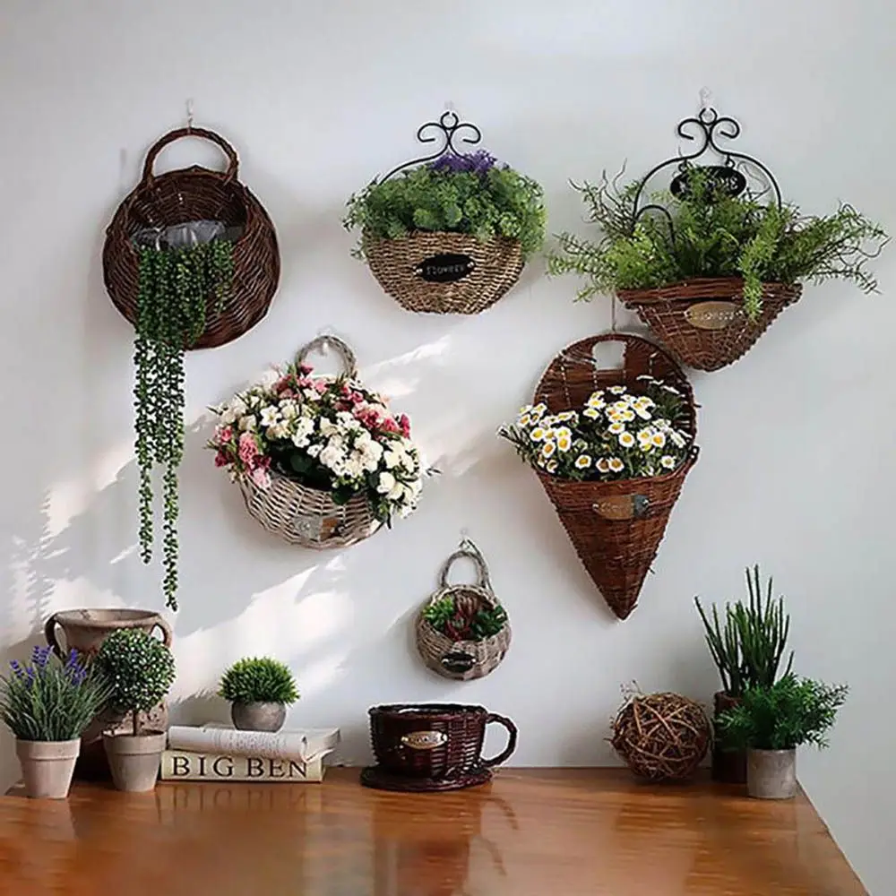 New Storage Container Flower Basket Wall Hanging Handmade Weaving Hanging Planter Flower Planter Home & Living