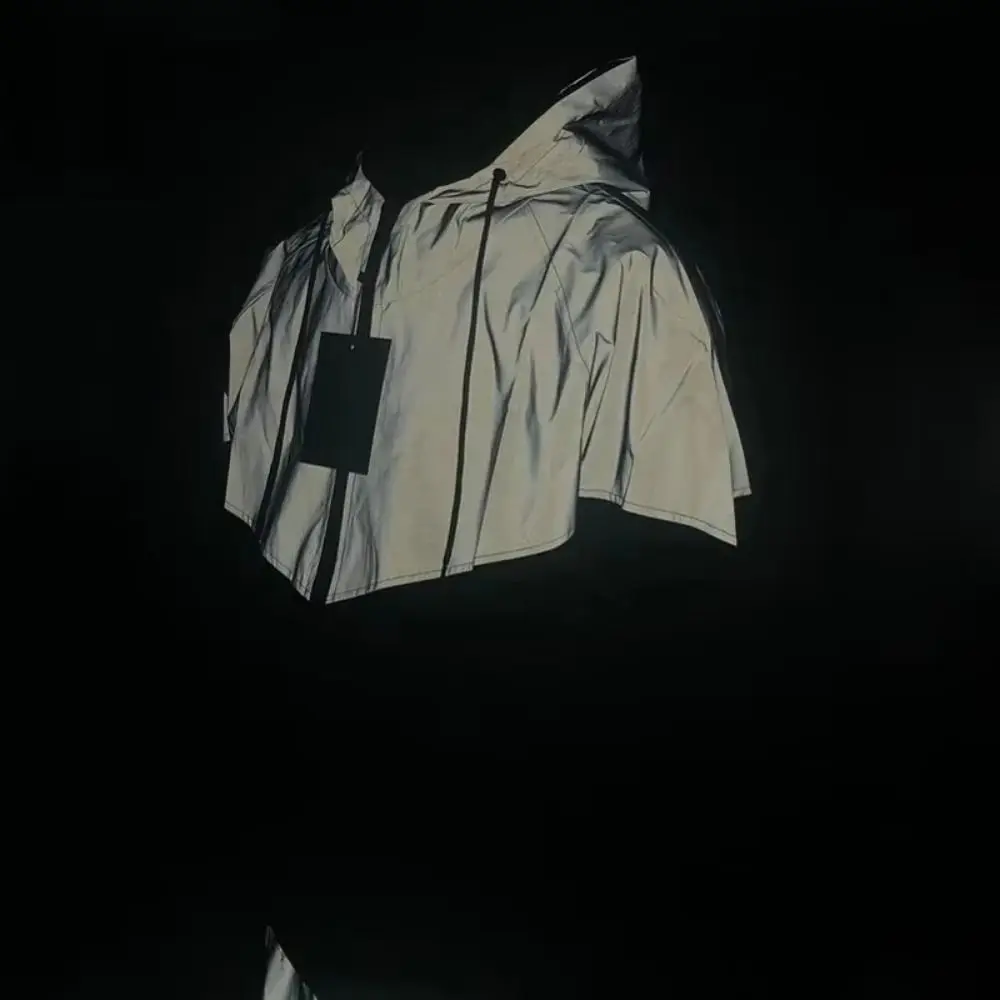 

Night Warning Reflective Jackets Windproof Patchwork Hooded Jacket Hip Hop Thickened Reflective Windbreaker Fashion