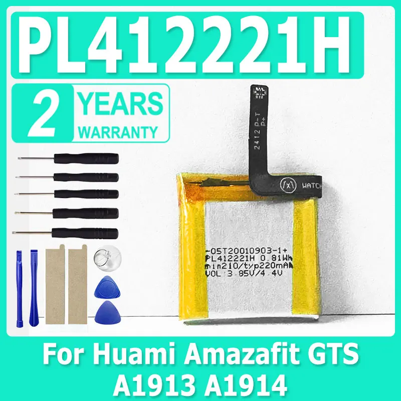 XDOU 220mAh PL412221H New Battery For Huami Amazafit GTS A1913 A1914 Smart Watch Battery 412221 + Free Tools