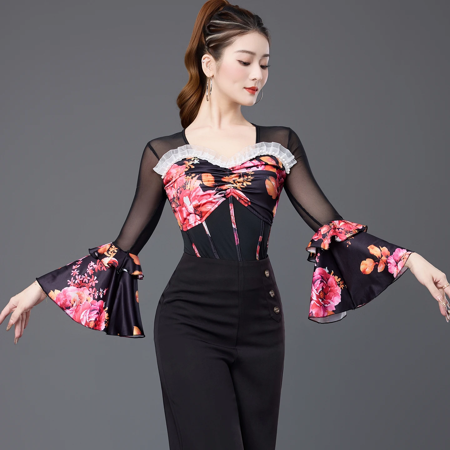 

Одежда для латинских танцев, новинка 2025, современный танцевальный вальс, симатический, с длинными рукавами, LY5252