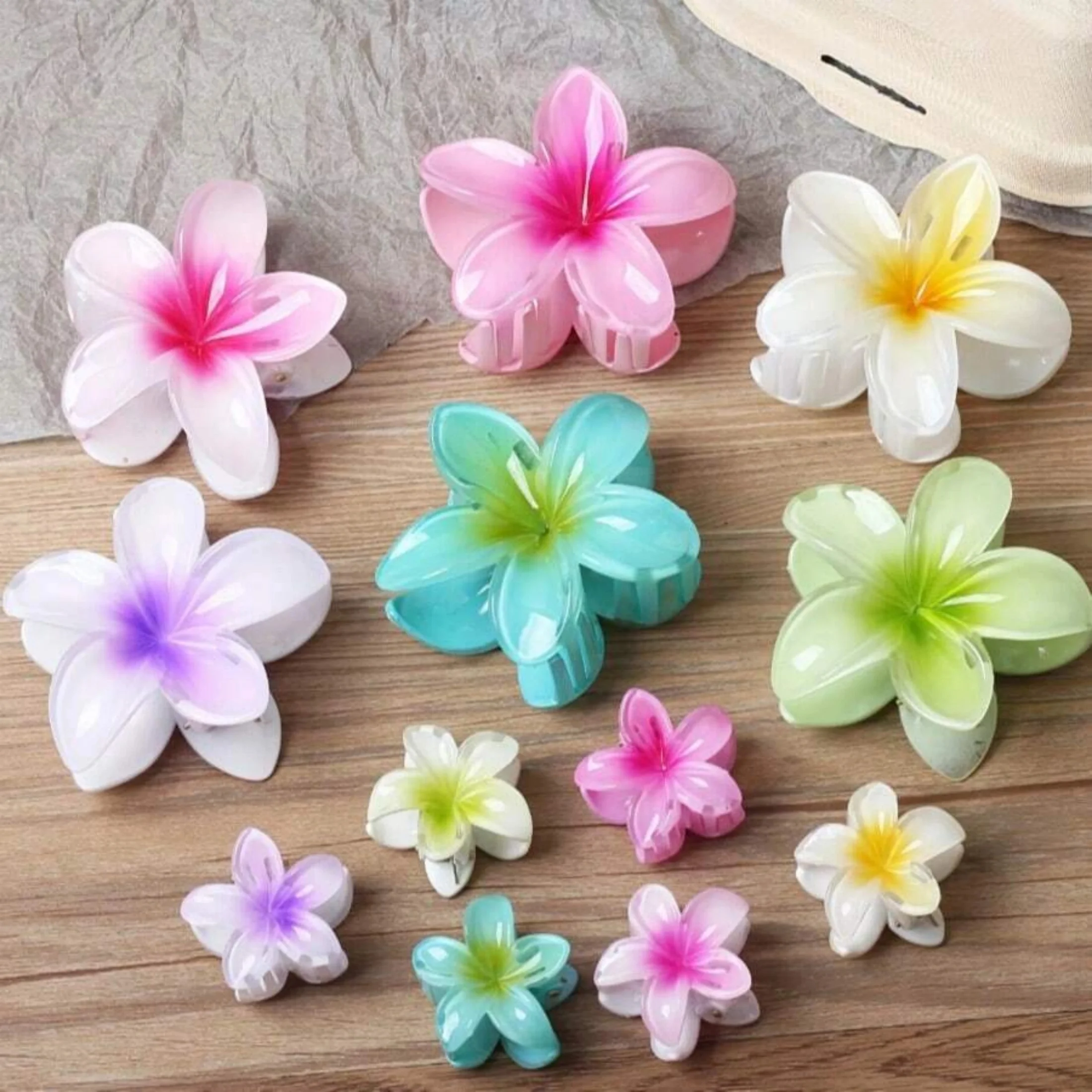 

3 Large Floral Flower Hair Clips, Elegant Slim Lightweight Solid Plastic Holding Hair Clips, Pink White Classic Designed Fashion