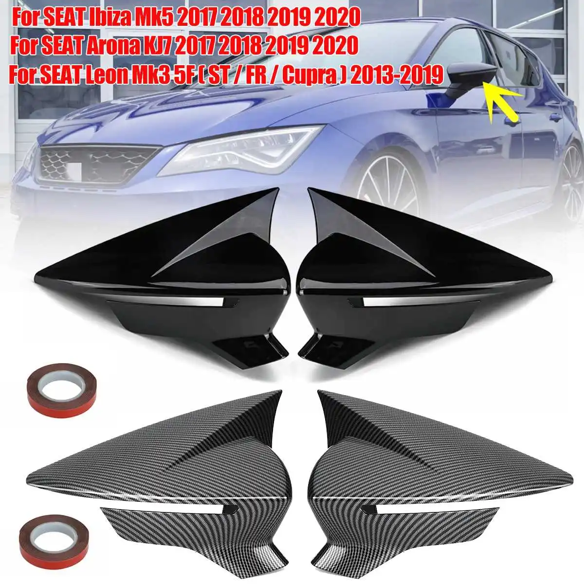 2X For Seat Leon 5F MK3 ST Cupra 2013-2020 Ibiza MK5 Arona 2017-2018 Car Side Rearview Mirror Cover Cap Add on Accessories