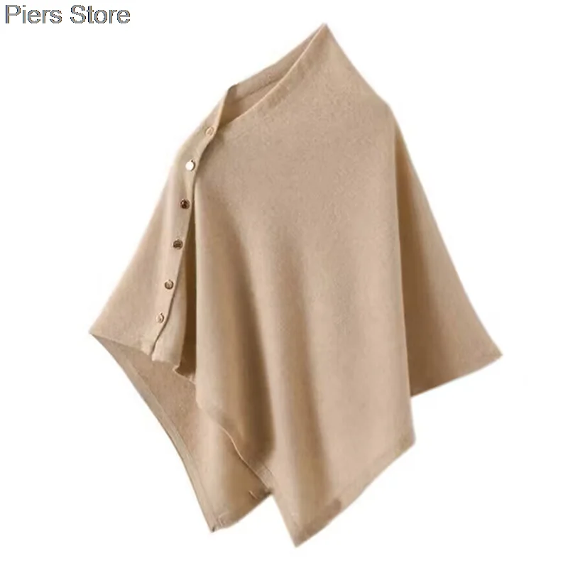 女性の-100-ウールニットポンチョショールマントバットスリーブハイカラー不規則なルーズ暖かいソフトプルオーバー秋冬アウター