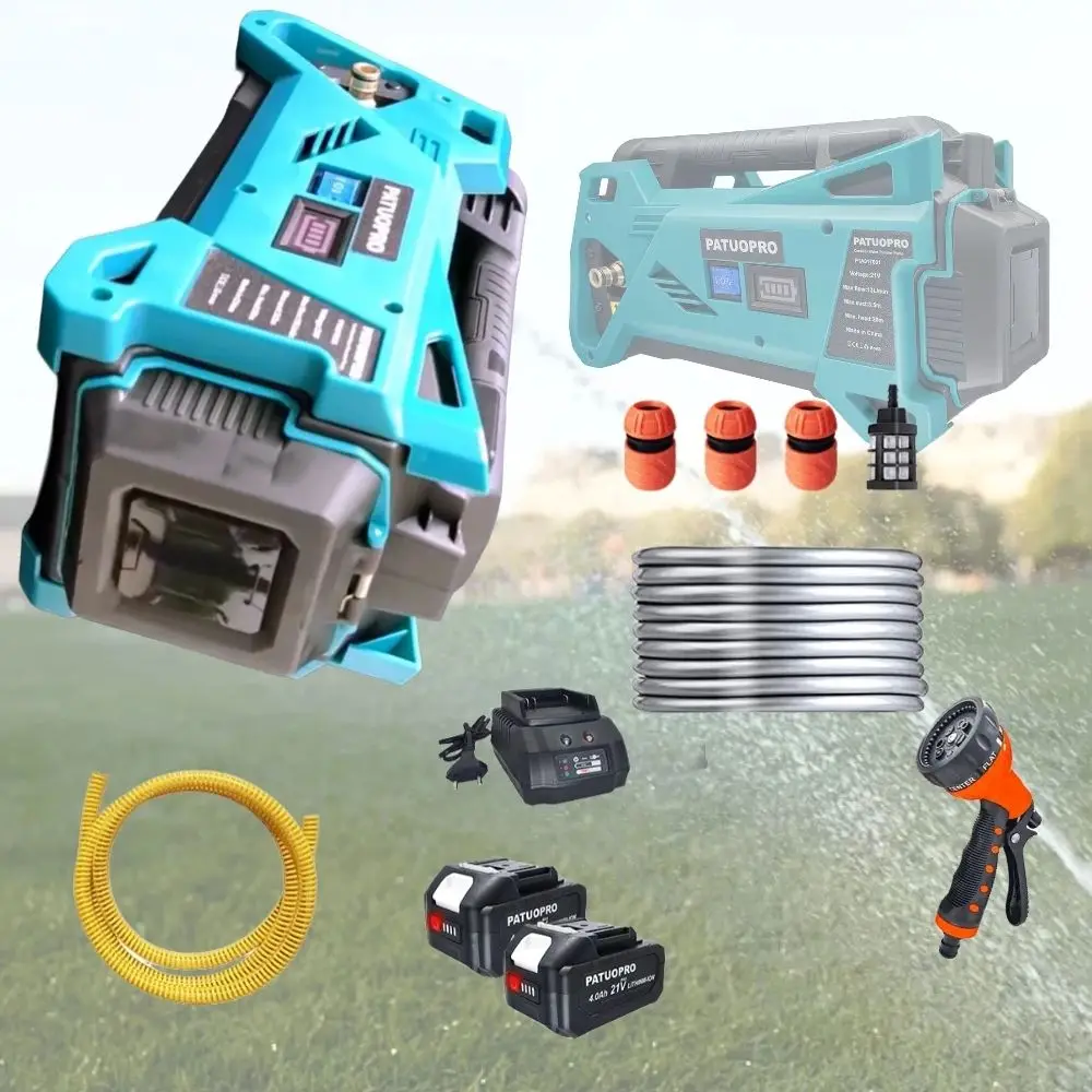 

PATUOPRO беспроводной водяной насос, электрическая поливочная машина, шланг 10 м, перезаряжаемый электроинструмент для чистки сада для батареи Makita 18 В