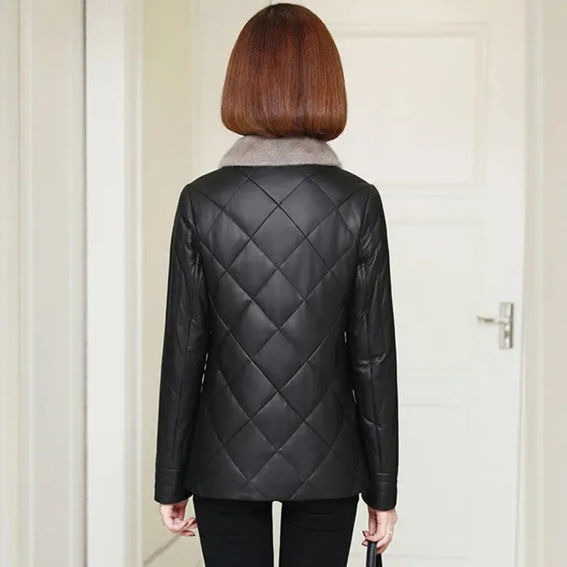 Jaqueta de couro inquebrável 5xl tamanho grande feminino algodão acolchoado casaco de couro do plutônio outono inverno coreano curto com gola de pele outwear