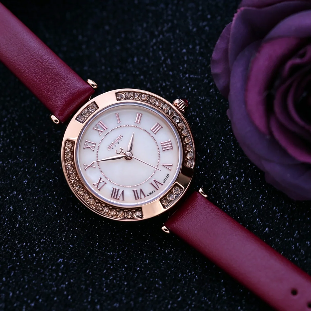 Mother-of-pearl Julius Lady Women's Watch Retro Fashion Hours Rhinestones Dress Bracelet Leather Party Girl Birthday Gift