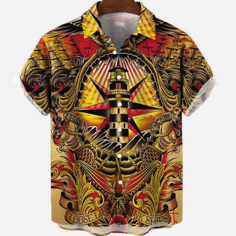 Men\'s Casual Social Hawaiian Shirt Floral Pattern Big Size Fashion Vacation Prayer Viking Skull Summer Y2k Streetwear Clothing