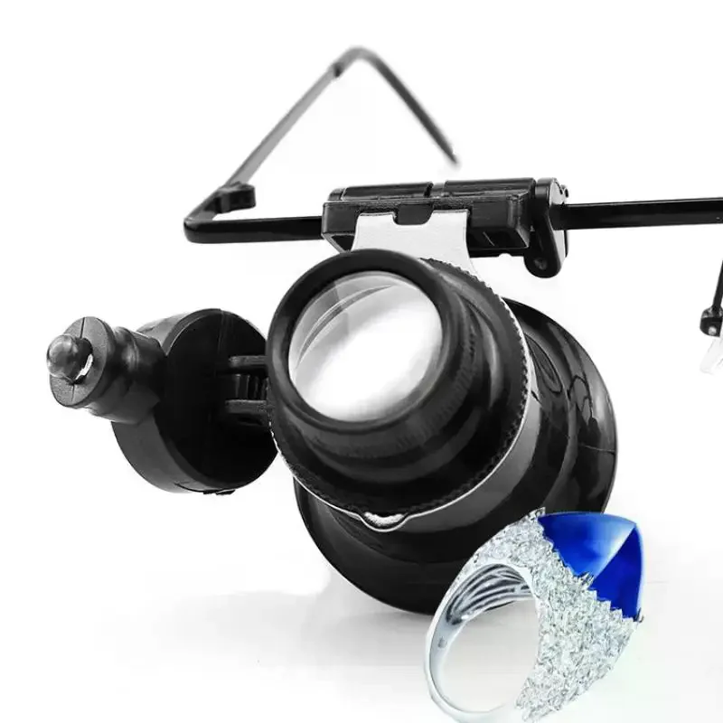 Adjustable 20X Magnifier Double Eye Glasses Headband Mount Hands-free 20X Lens Magnifying Eyewear With LED Lights Portable