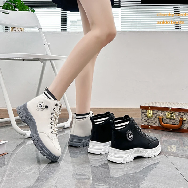 Ankle Boots Women Casual Sports High-top Sneakers Autumn 2023 New In Fashion Designer Platform Booties Female Comfort Footwear