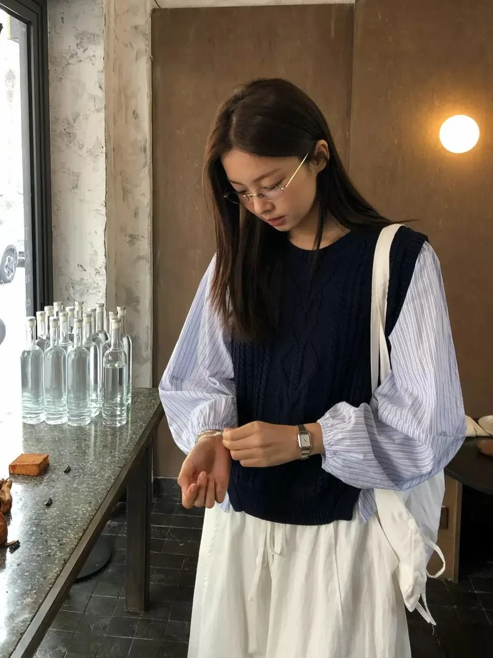 

Lilian Miluroom Early Spring Korean Artistic Sle Twisted Pattern Splicing Fake Two-Piece Knitted Sweater Women Q80072