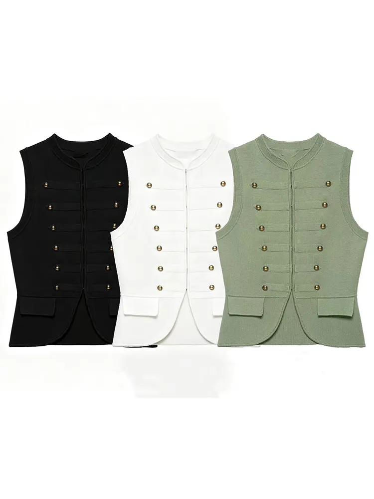 HH Elegant Womens Covered Button Casual Office Sleeveless Tops Fashion Summer Beach Vacation Vintage Party Stand Collar Vest