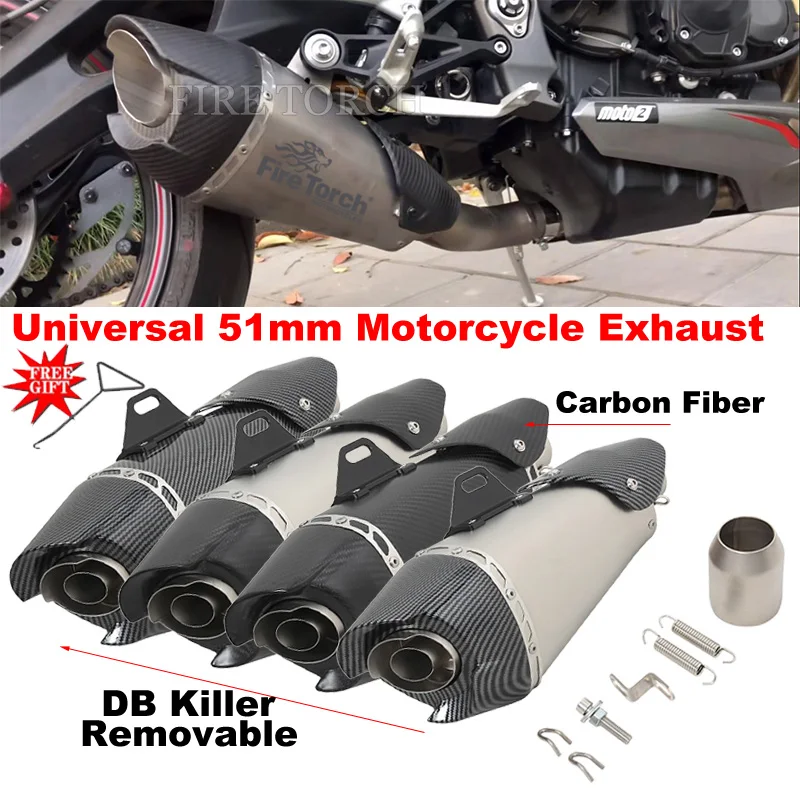 

51mm Universal Motorcycle Exhaust Escape System Modified Carbon Fiber Muffler Slip-On For MT09 CB1000R Z900 ZX6R ZX10R S1000RR