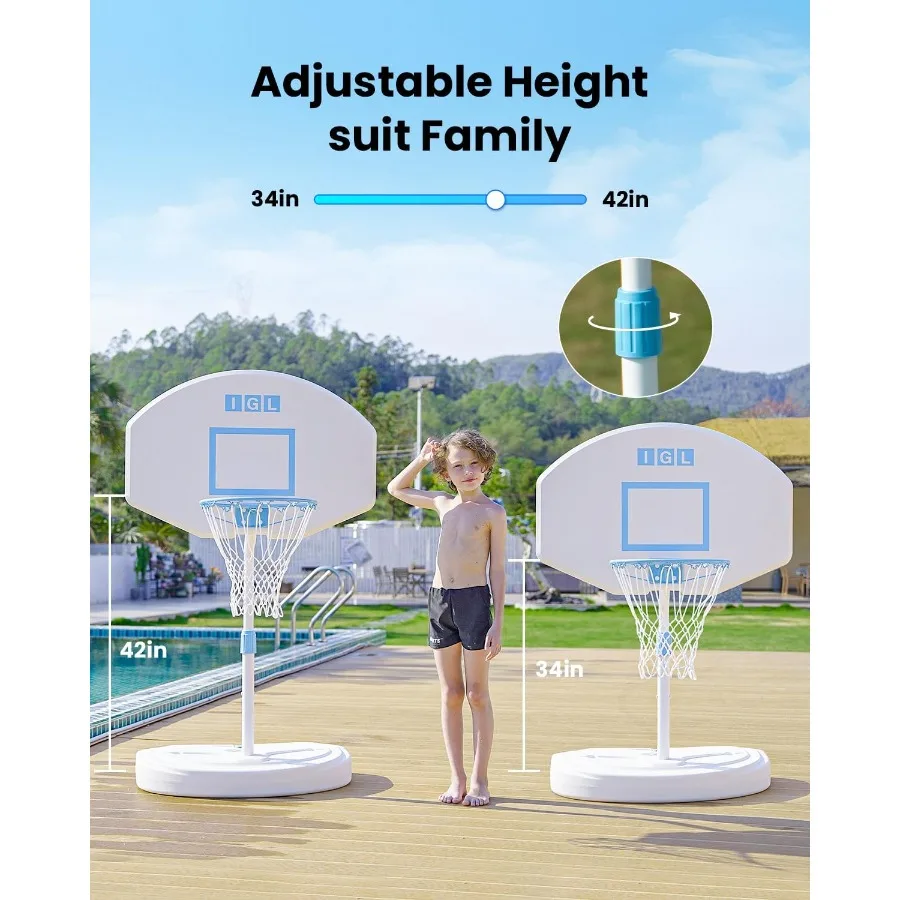 DunkSplash Elite Pool Basketball Hoop for Swimming Pool Side Use with Durable PC Backboard Stainless Steel Rim Water Storage Ba