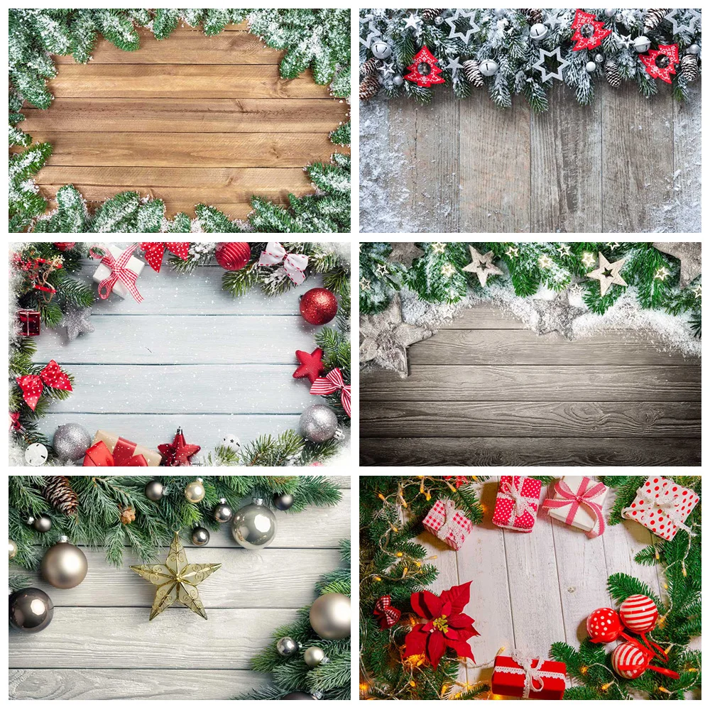 

MOON.QG Christmas Wallpaper Backdrops Wood Plank Board Snow Backgrounds Newborn Photography Props Photo Child Studio Photocall