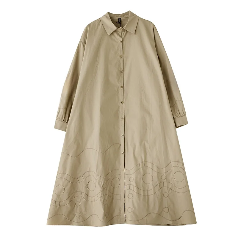 ربيع الخريف فضفاض كبير الحجم المرقعة عادية بسيطة مطرزة حلوة طويلة Sve irt الدكتور ألف خط صورة ظلية تخفيف Sle