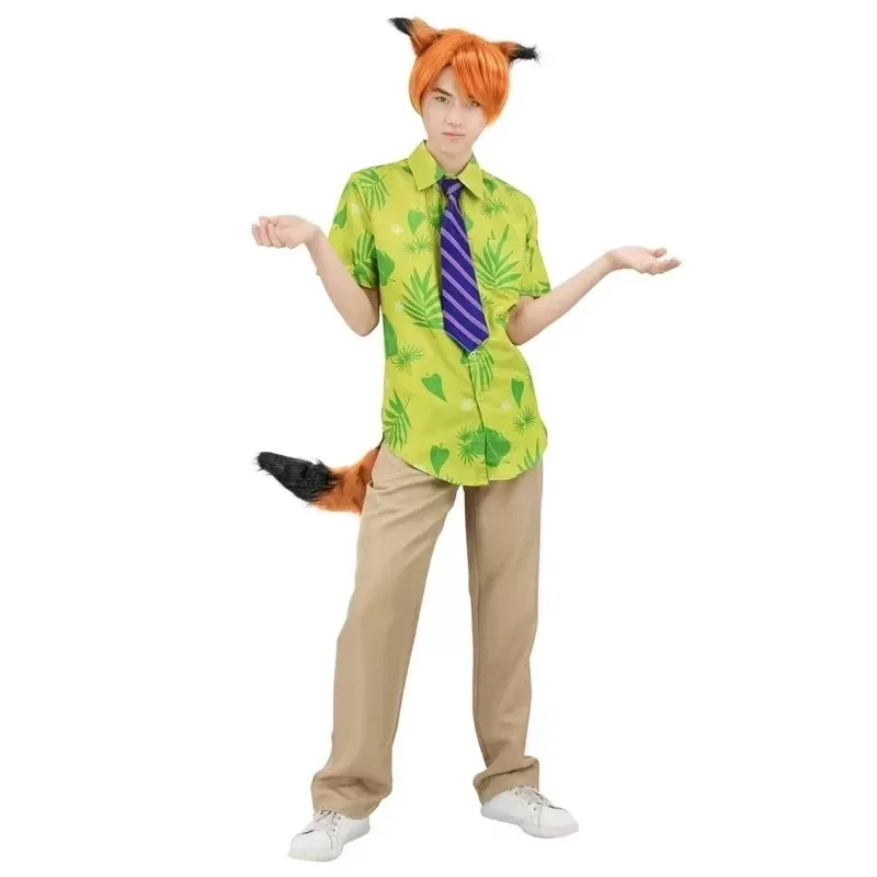 ホットハロウィンアニメクレイジーニックワイルドコスプレ衣装キツネ-cos-topia-ニックコスプレ服シャツとネクタイパンツ