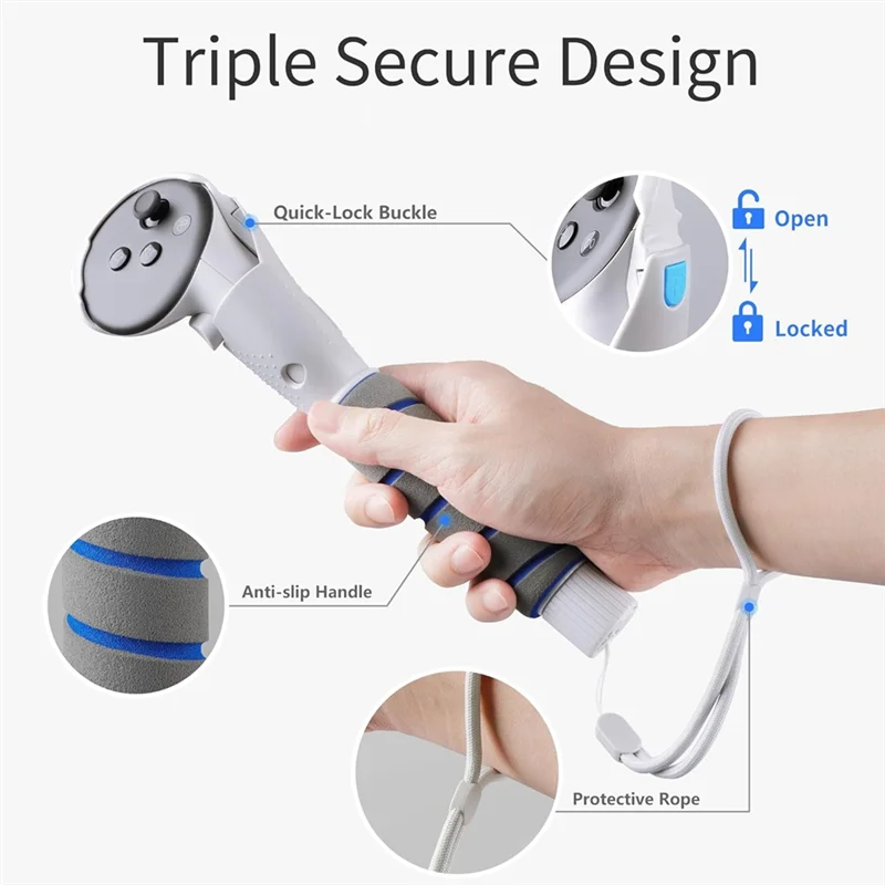 M16K-VR Games Accessories Handle Long Arms Grips For Meta Quest 3/Quest 3S Controller VR Baseball Play