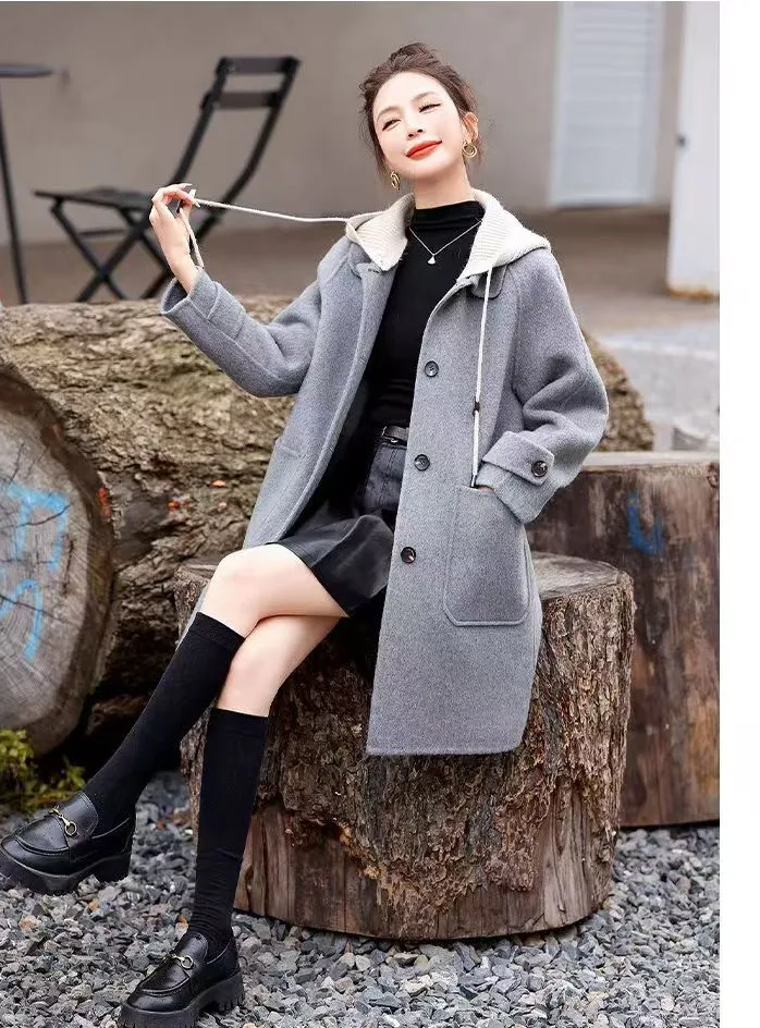 

Шерстяные пальто средней длины, женское пальто, зимнее шерстяное трикотажное пальто с подкладкой, стоячий ретро-стиль, походное тепло, софтшелл, толстый