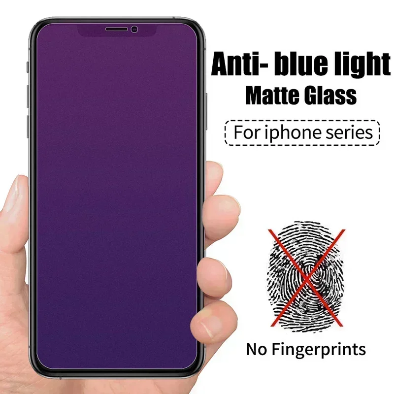 2Pcs Anti Blue Matte Tempered Glass For iPhone 11 12 13 14 15 Pro Max Screen Protector For iPhone XS Max XR XS 8 7 6S Plus Glass